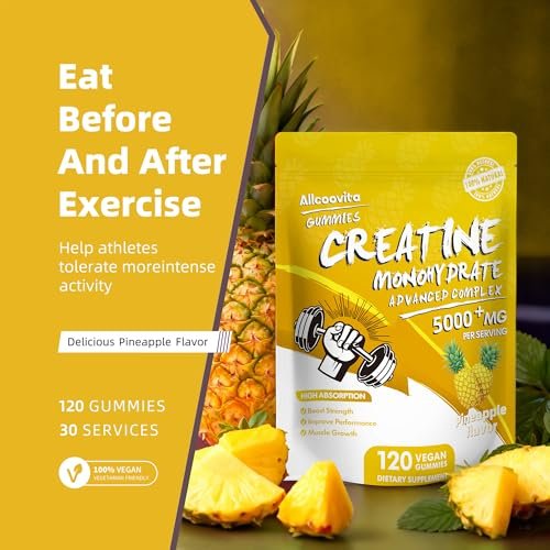 NSF-zertifizierte Creatine Gummibärchen – Creatin Monohydrat Gummies 5000 mg für Männer & Frauen – 120 Gummies, fortschrittliche Formel, Muskelkraft, Muskelaufbau, Energie-Boost, Pre-Workout-Ergänzung – Ananas