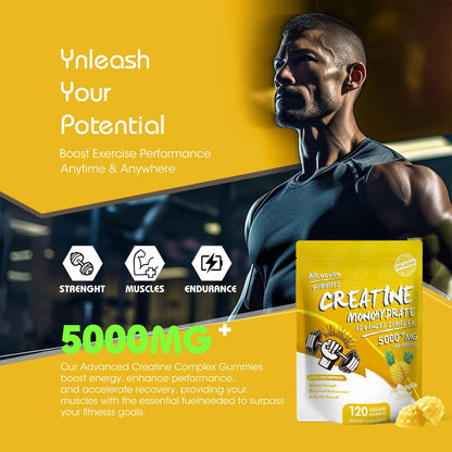 NSF-zertifizierte Creatine Gummibärchen – Creatin Monohydrat Gummies 5000 mg für Männer & Frauen – 120 Gummies, fortschrittliche Formel, Muskelkraft, Muskelaufbau, Energie-Boost, Pre-Workout-Ergänzung – Ananas