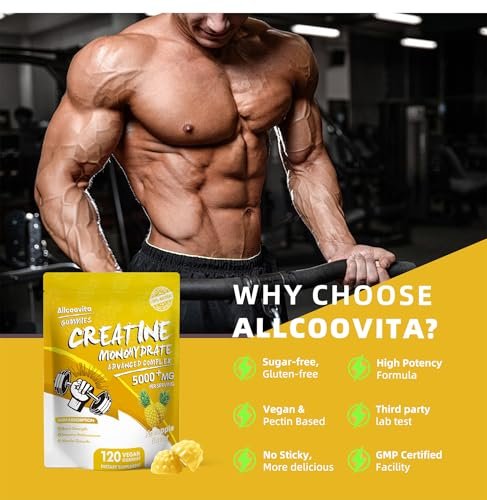 NSF-zertifizierte Creatine Gummibärchen – Creatin Monohydrat Gummies 5000 mg für Männer & Frauen – 120 Gummies, fortschrittliche Formel, Muskelkraft, Muskelaufbau, Energie-Boost, Pre-Workout-Ergänzung – Ananas