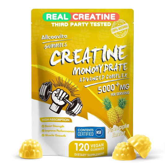 NSF-zertifizierte Creatine Gummibärchen – Creatin Monohydrat Gummies 5000 mg für Männer & Frauen – 120 Gummies, fortschrittliche Formel, Muskelkraft, Muskelaufbau, Energie-Boost, Pre-Workout-Ergänzung – Ananas