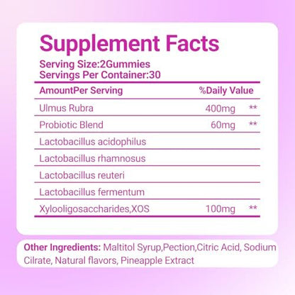 Le Tian Xian Her Juicy Probiotische Gummis für Frauen mit Ulmenrinde, Präbiotika & Lactobacillus – für pH-Balance & Verdauungsgesundheit, tropischer Ananasgeschmack, 60 Stück