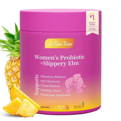 Le Tian Xian Her Juicy Probiotische Gummis für Frauen mit Ulmenrinde, Präbiotika & Lactobacillus – für pH-Balance & Verdauungsgesundheit, tropischer Ananasgeschmack, 60 Stück
