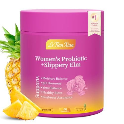 Le Tian Xian Her Juicy Probiotische Gummis für Frauen mit Ulmenrinde, Präbiotika & Lactobacillus – für pH-Balance & Verdauungsgesundheit, tropischer Ananasgeschmack, 60 Stück