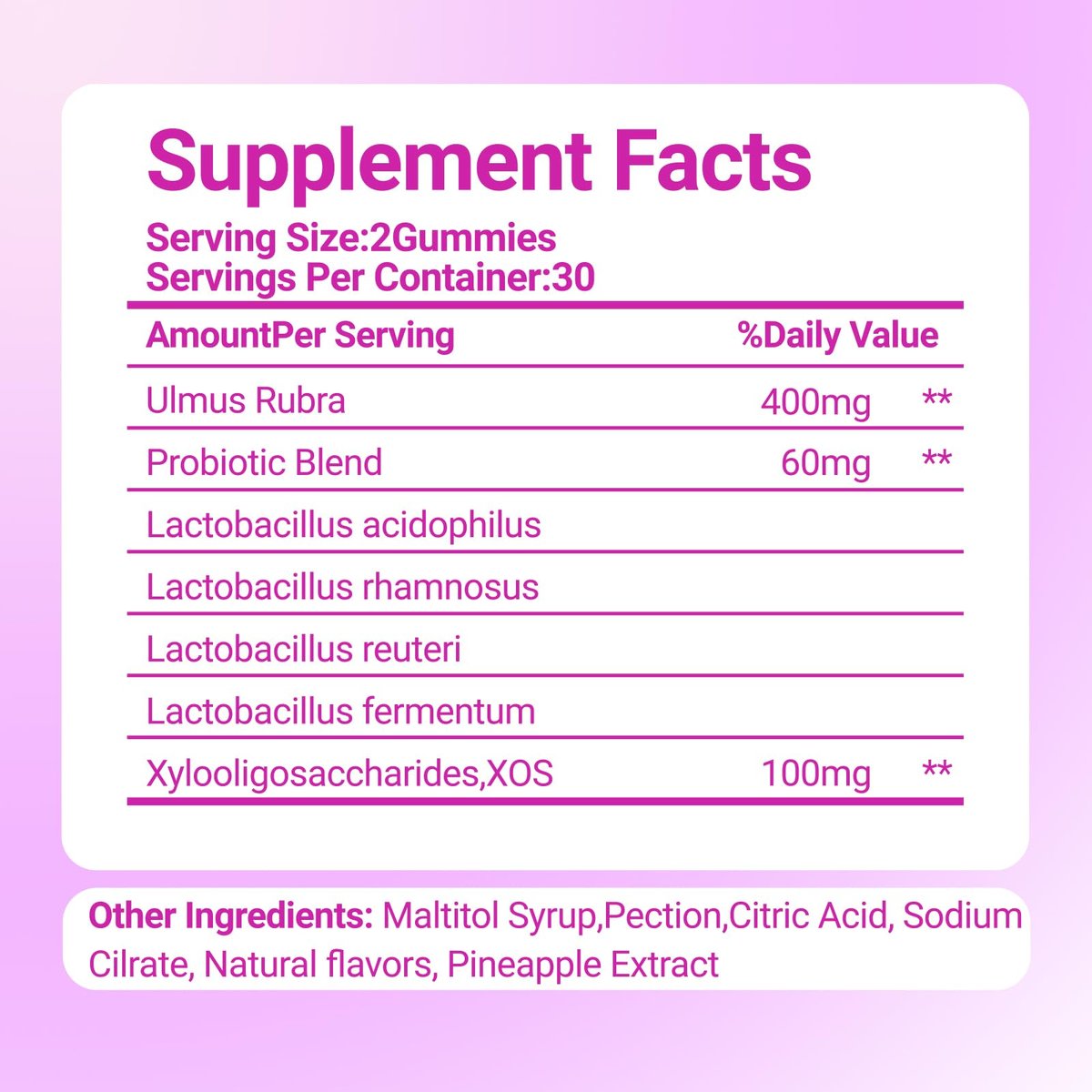 Le Tian Xian Her Juicy Probiotische Gummis für Frauen mit Ulmenrinde, Präbiotika & Lactobacillus – für pH-Balance & Verdauungsgesundheit, tropischer Ananasgeschmack, 60 Stück