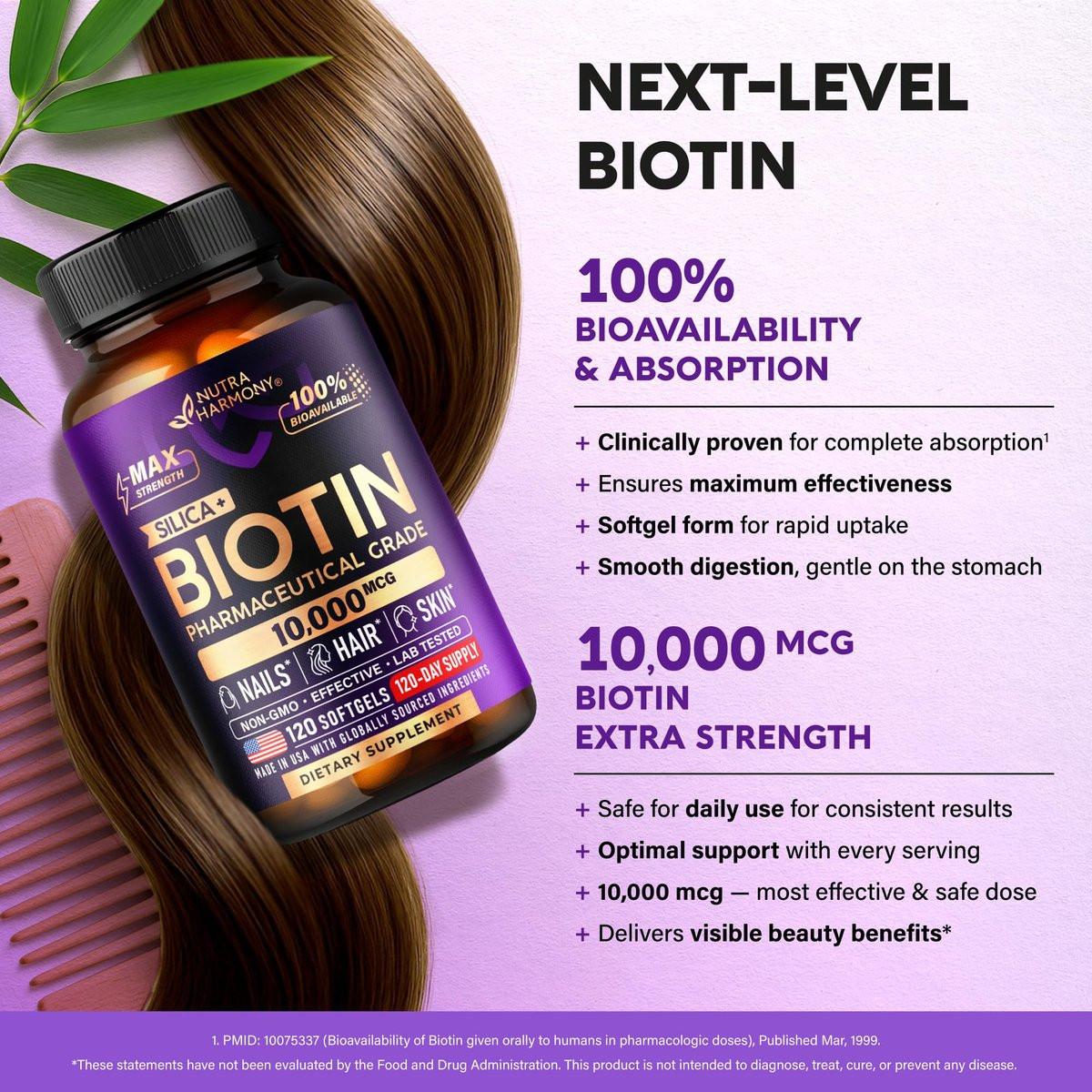 Biotin 10000 mcg mit Silizium – Hochdosiertes Biotin für Frauen, Haare, Haut & Nägel – Laborgeprüft – 120 Softgels, 120 Tage Vorrat