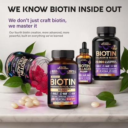 Biotin 10000 mcg mit Silizium – Hochdosiertes Biotin für Frauen, Haare, Haut & Nägel – Laborgeprüft – 120 Softgels, 120 Tage Vorrat