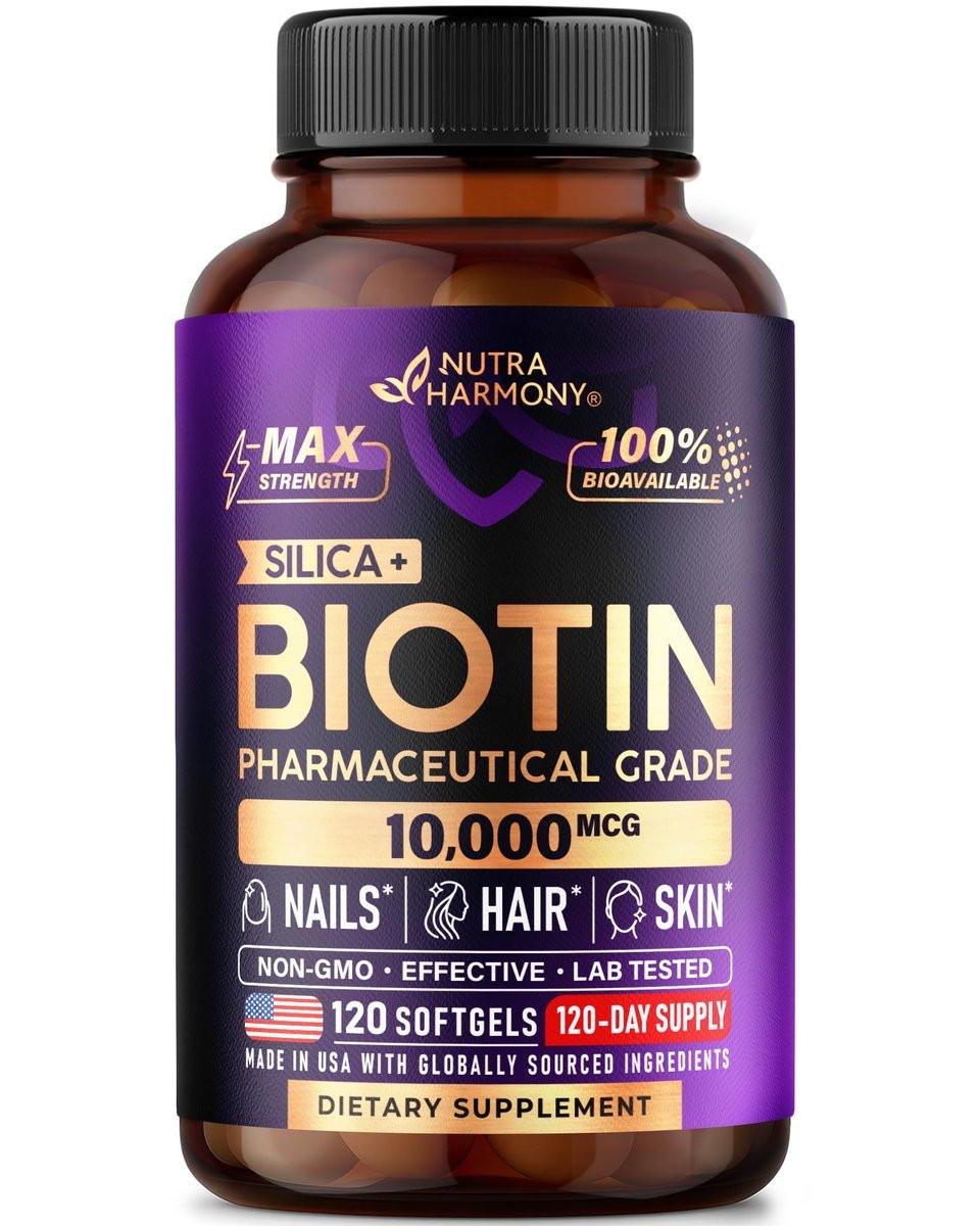 Biotin 10000 mcg mit Silizium – Hochdosiertes Biotin für Frauen, Haare, Haut & Nägel – Laborgeprüft – 120 Softgels, 120 Tage Vorrat