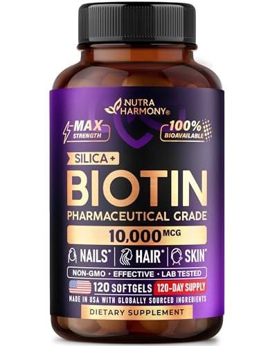 Biotin 10000 mcg mit Silizium – Hochdosiertes Biotin für Frauen, Haare, Haut & Nägel – Laborgeprüft – 120 Softgels, 120 Tage Vorrat
