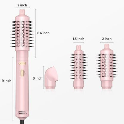 4-in-1 Rotierender Haarbürsten-Föhn mit abnehmbaren Bürsten (2" & 1,5"), Ionen-Technologie, 100-120V, 3 Heizstufen und 2 Geschwindigkeiten – Locken, Glätten, Trocknen