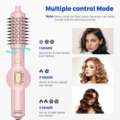 4-in-1 Rotierender Haarbürsten-Föhn mit abnehmbaren Bürsten (2" & 1,5"), Ionen-Technologie, 100-120V, 3 Heizstufen und 2 Geschwindigkeiten – Locken, Glätten, Trocknen