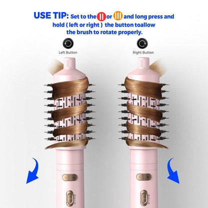 4-in-1 Rotierender Haarbürsten-Föhn mit abnehmbaren Bürsten (2" & 1,5"), Ionen-Technologie, 100-120V, 3 Heizstufen und 2 Geschwindigkeiten – Locken, Glätten, Trocknen