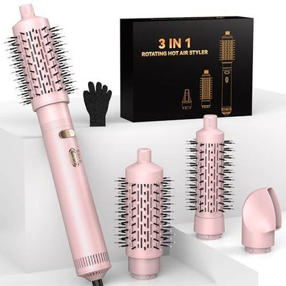 4-in-1 Rotierender Haarbürsten-Föhn mit abnehmbaren Bürsten (2" & 1,5"), Ionen-Technologie, 100-120V, 3 Heizstufen und 2 Geschwindigkeiten – Locken, Glätten, Trocknen