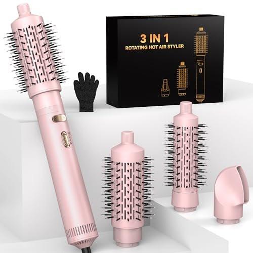 4-in-1 Rotierender Haarbürsten-Föhn mit abnehmbaren Bürsten (2" & 1,5"), Ionen-Technologie, 100-120V, 3 Heizstufen und 2 Geschwindigkeiten – Locken, Glätten, Trocknen