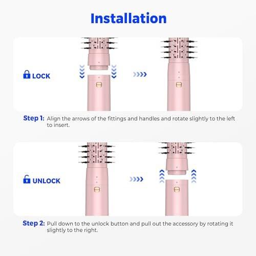4-in-1 Rotierender Haarbürsten-Föhn mit abnehmbaren Bürsten (2" & 1,5"), Ionen-Technologie, 100-120V, 3 Heizstufen und 2 Geschwindigkeiten – Locken, Glätten, Trocknen