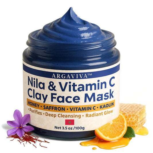 Argaviva Nila & Vitamin C Aufhellende Gesichtsmaske | Porenverfeinernde Tonmaske mit Honig & Weißer Tonerde | Gesichtsmasken für ebenmäßigen Teint und strahlende Haut 3,5 oz/100 g