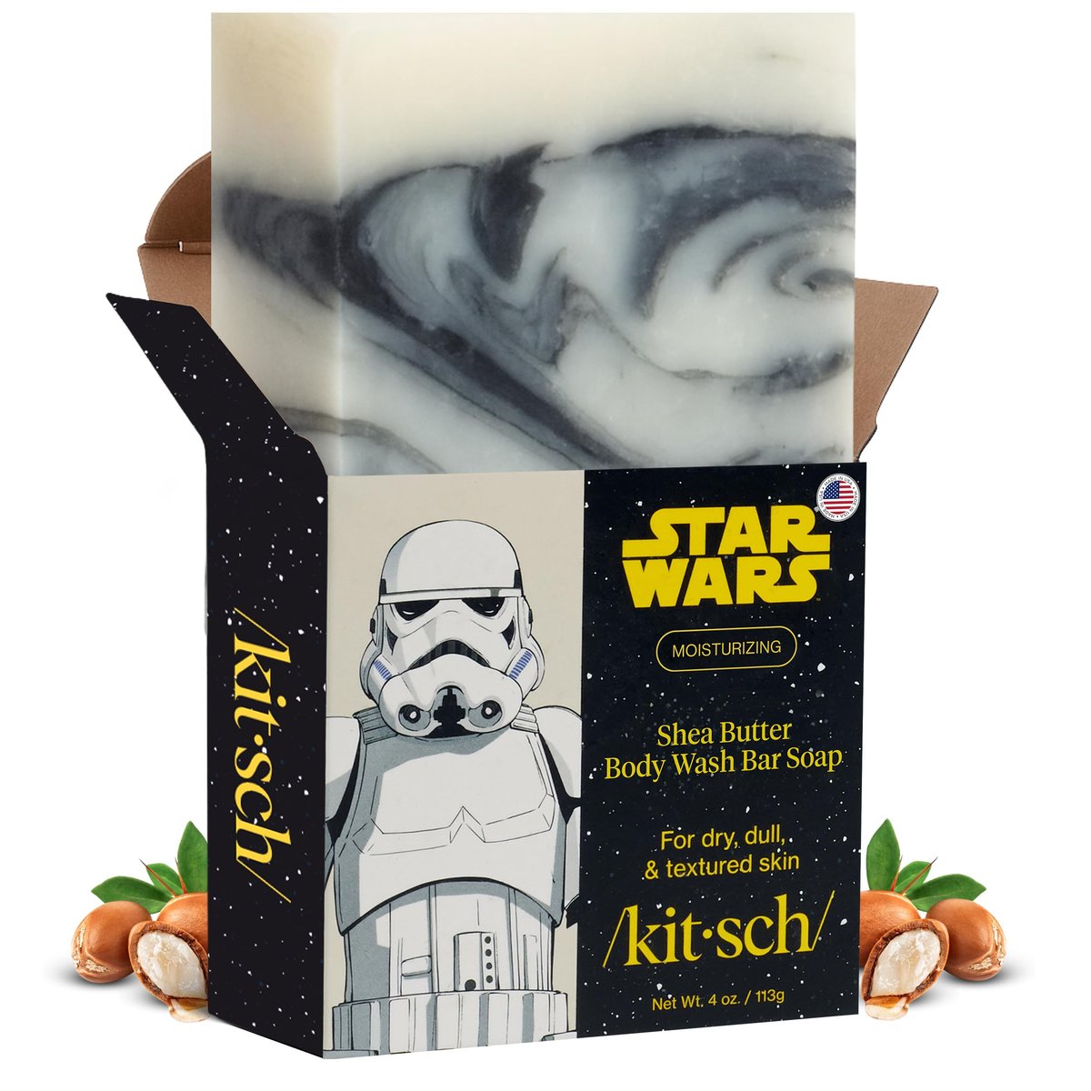 Kitsch Shea Butter Feuchtigkeitsspendender Duschpeeling-Reiniger im Stormtrooper-Design – Pflegender Seifenbarren & Sanfte Seife – Hydratisiert, Macht Geschmeidig & Beruhigt die Haut – Paraben-, Silikon- & Sulfatfrei - 118 ml