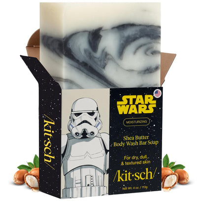 Kitsch Shea Butter Feuchtigkeitsspendender Duschpeeling-Reiniger im Stormtrooper-Design – Pflegender Seifenbarren & Sanfte Seife – Hydratisiert, Macht Geschmeidig & Beruhigt die Haut – Paraben-, Silikon- & Sulfatfrei - 118 ml