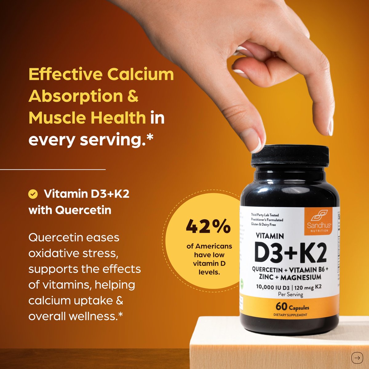 Sandhu's Vitamin D3 K2 Magnesium 10000 IE, 120 mcg K2 Kapseln 60 Stück (1 Packung) | mit Vitamin B6, Zink & Quercetin | D3K2 unterstützt optimale Aufnahme, Energie, Immunsystem, Muskelgesundheit für Männer & Frauen
