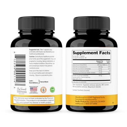 Sandhu's Vitamin D3 K2 Magnesium 10000 IE, 120 mcg K2 Kapseln 60 Stück (1 Packung) | mit Vitamin B6, Zink & Quercetin | D3K2 unterstützt optimale Aufnahme, Energie, Immunsystem, Muskelgesundheit für Männer & Frauen