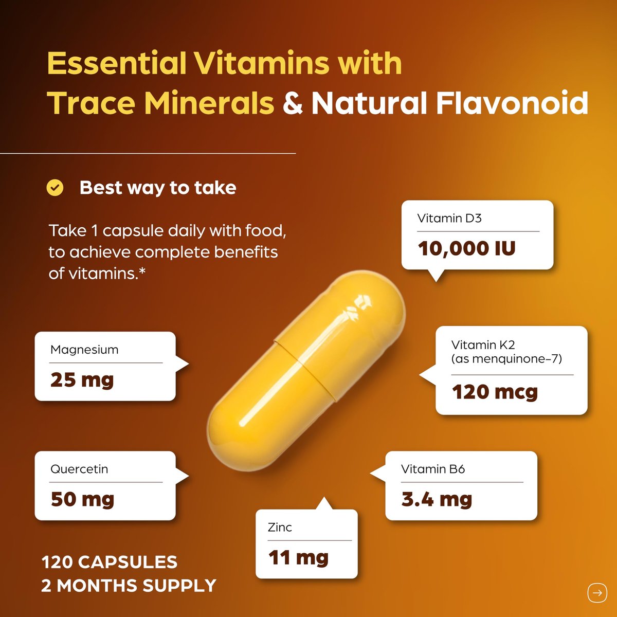 Sandhu's Vitamin D3 K2 Magnesium 10000 IE, 120 mcg K2 Kapseln 60 Stück (1 Packung) | mit Vitamin B6, Zink & Quercetin | D3K2 unterstützt optimale Aufnahme, Energie, Immunsystem, Muskelgesundheit für Männer & Frauen