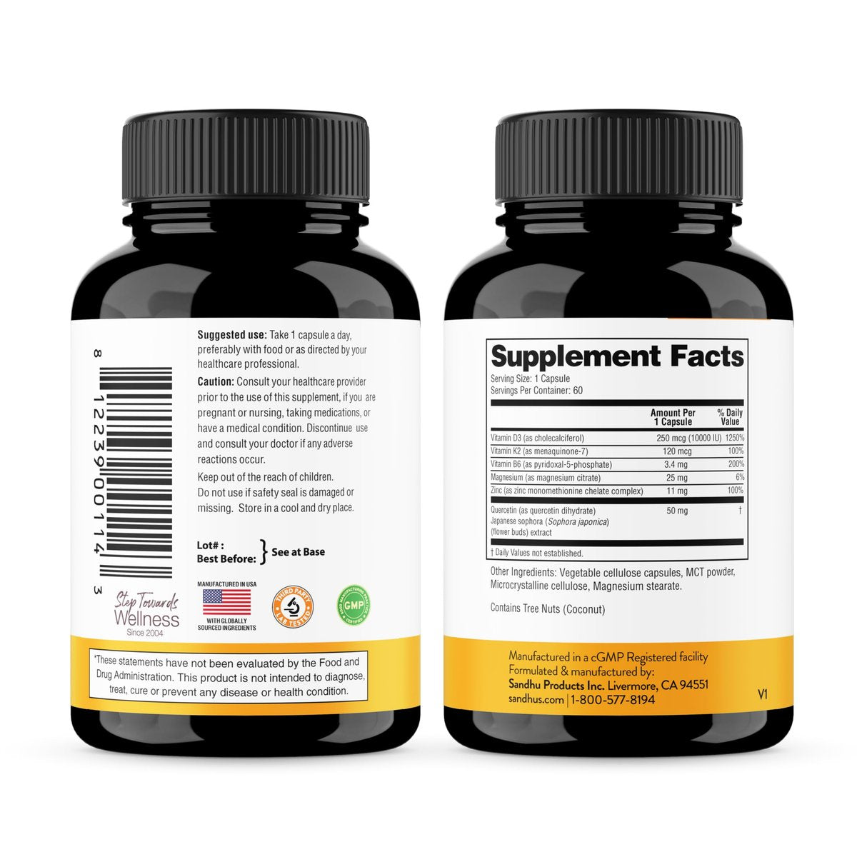 Sandhu's Vitamin D3 K2 Magnesium 10000 IE, 120 mcg K2 Kapseln 60 Stück (1 Packung) | mit Vitamin B6, Zink & Quercetin | D3K2 unterstützt optimale Aufnahme, Energie, Immunsystem, Muskelgesundheit für Männer & Frauen
