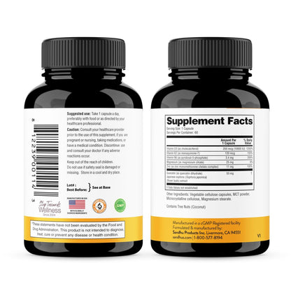 Sandhu's Vitamin D3 K2 Magnesium 10000 IE, 120 mcg K2 Kapseln 60 Stück (1 Packung) | mit Vitamin B6, Zink & Quercetin | D3K2 unterstützt optimale Aufnahme, Energie, Immunsystem, Muskelgesundheit für Männer & Frauen