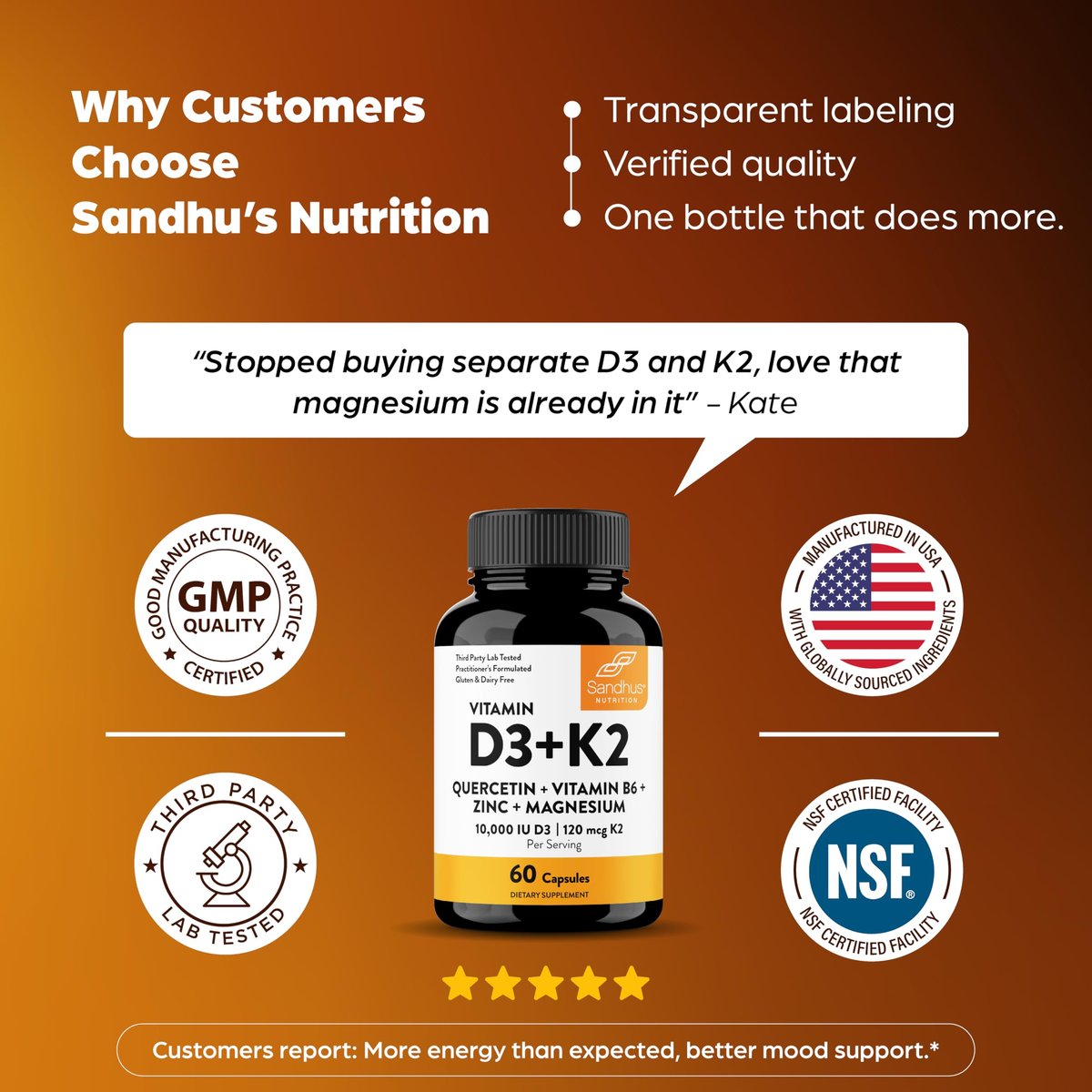 Sandhu's Vitamin D3 K2 Magnesium 10000 IE, 120 mcg K2 Kapseln 60 Stück (1 Packung) | mit Vitamin B6, Zink & Quercetin | D3K2 unterstützt optimale Aufnahme, Energie, Immunsystem, Muskelgesundheit für Männer & Frauen
