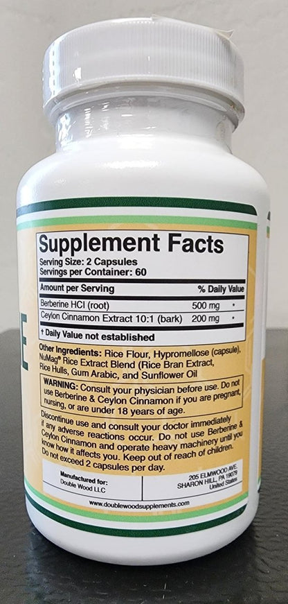 Berberin mit Ceylon-Zimt – 120 Kapseln für Stoffwechsel und metabolische Gesundheit, drittanbietergetestet, vegan, nicht-GVO, glutenfrei von Double Wood