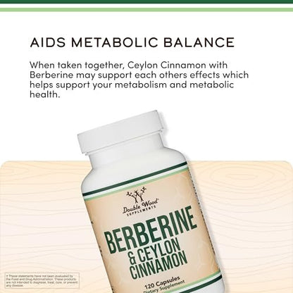 Berberin mit Ceylon-Zimt – 120 Kapseln für Stoffwechsel und metabolische Gesundheit, drittanbietergetestet, vegan, nicht-GVO, glutenfrei von Double Wood