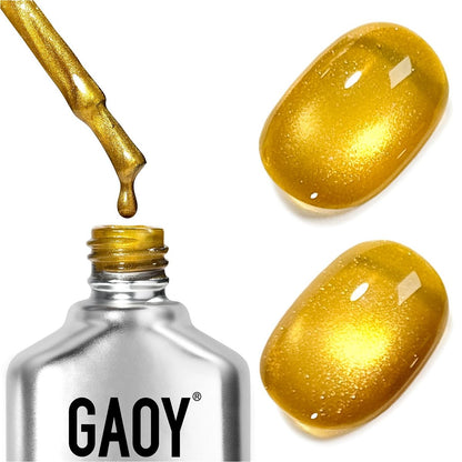 GAOY Goldenes Katzenauge Gel-Nagellack, 16 ml holografischer Glitzer-Jelly-Nagellack mit Magnet, reflektierender transluzenter UV-Gel für Maniküre-Kunst DIY, 4153 Raschelndes Ginkgo
