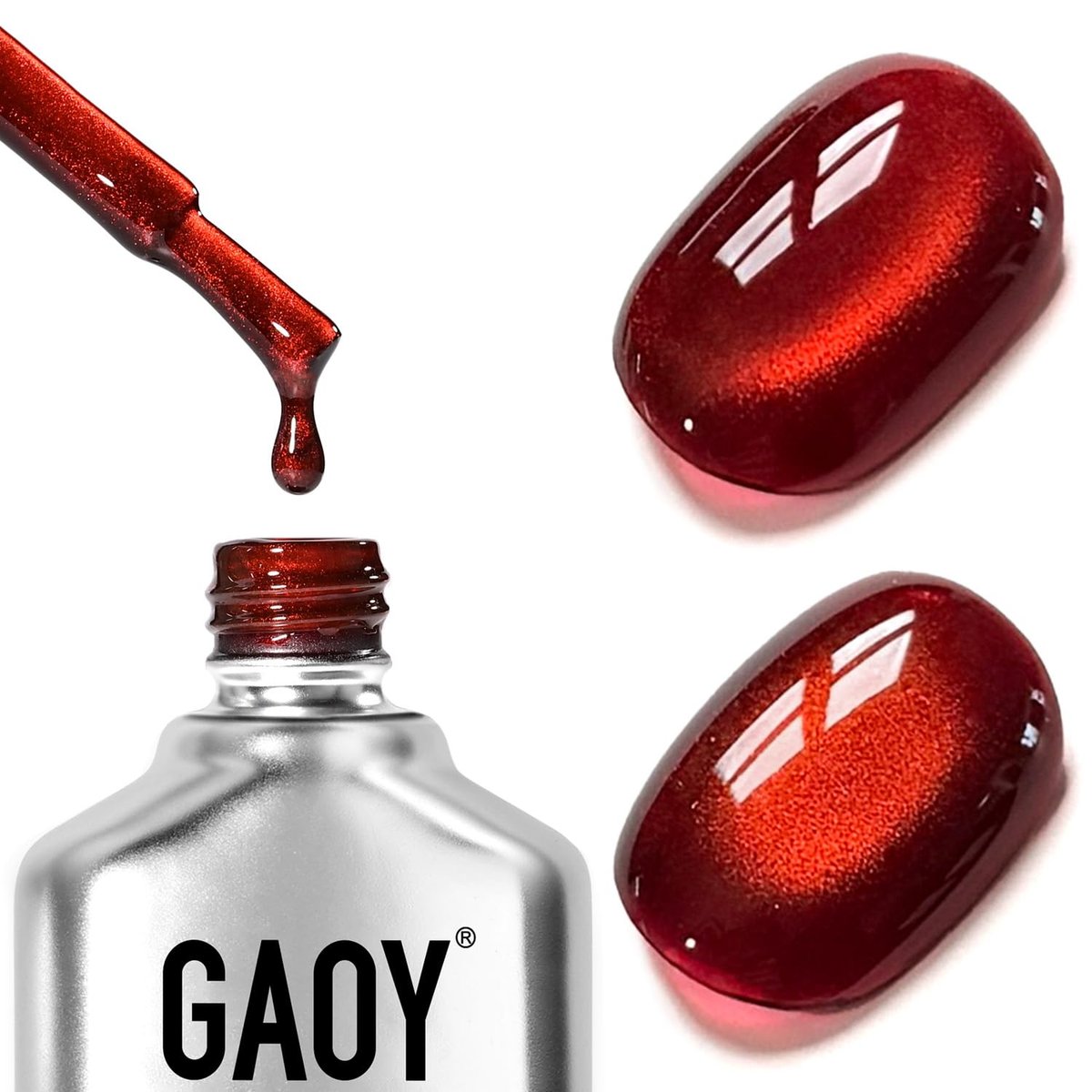 GAOY Rotes Katzenaugen-Gel-Nagellack, 16 ml holographischer Glitzer-Jelly-Nagellack mit Magnet, reflektierender transluzenter UV-Gel für Maniküre-Kunst DIY, 4200 Crimson Allure
