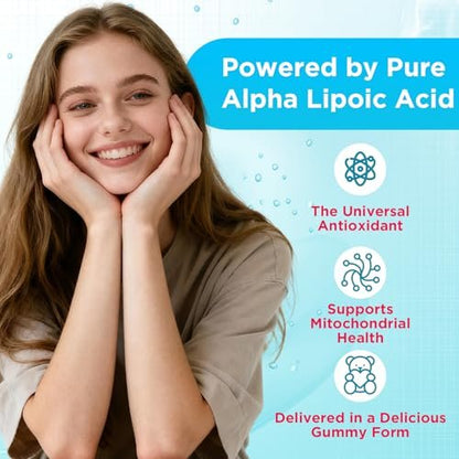 MEENCCD Alpha-Liponsäure Gummibärchen 600mg – ALA Nahrungsergänzungsmittel für antioxidative Unterstützung, Vegan, Zuckerfrei, Himbeergeschmack, 60 Stück