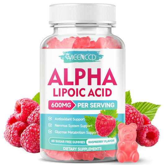 MEENCCD Alpha-Liponsäure Gummibärchen 600mg – ALA Nahrungsergänzungsmittel für antioxidative Unterstützung, Vegan, Zuckerfrei, Himbeergeschmack, 60 Stück