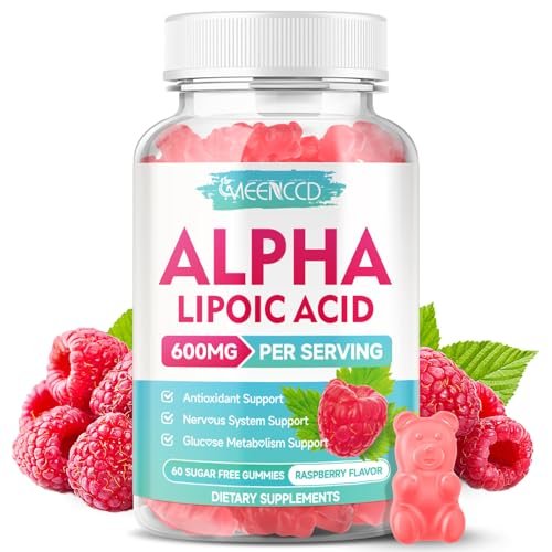 MEENCCD Alpha-Liponsäure Gummibärchen 600mg – ALA Nahrungsergänzungsmittel für antioxidative Unterstützung, Vegan, Zuckerfrei, Himbeergeschmack, 60 Stück