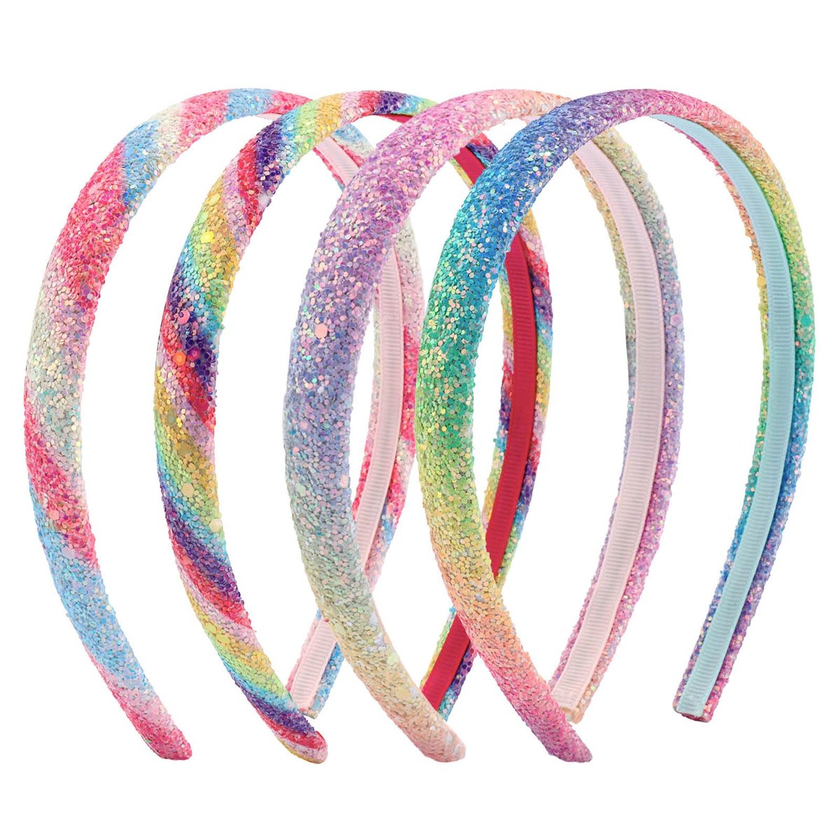 Tihebax 4er-Pack Haarbänder für Mädchen, Kinder, Kleinkinder - Glitzer-Sequin-Haarbänder 1,57 cm breit, rutschfest, funkelnde Regenbogen-Haarbänder für den Schulalltag und den Alltag