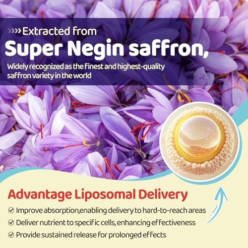 Liposomale Safran Gummis für Kinder ab 4 Jahren – Safranpräparat mit Heiligem Basilikum, Rosmarin, Magnesiumglycinat, Omega-3 und mehr – zur Unterstützung der Gehirnkonzentration – vegan, biologisch, zuckerfrei – 60 Kaubonbons