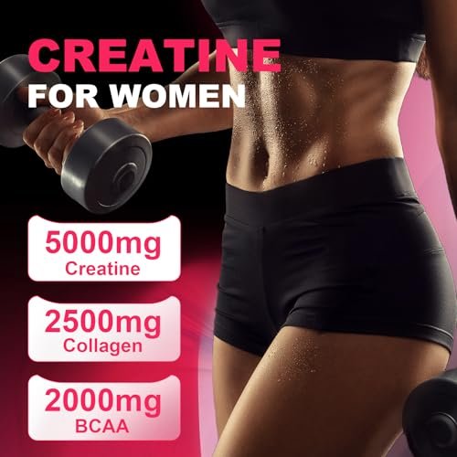Creatin für Frauen: Monohydrat-Gummis mit Kollagen, BCAA, L-Carnitin & Taurin, Erdbeergeschmack, Zuckerfrei, 120 Stück – Energie & Muskelkraft