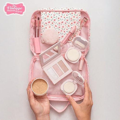 The Vintage Cosmetic Company Tulip Square Carry Bag – Blumen-Cosmetic-Organizer für Make-up, Toilettenartikel und Reiseutensilien mit Reißverschluss