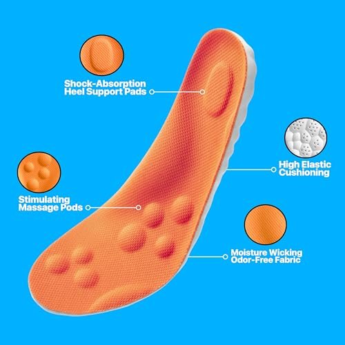 4D Stepper Einlegesohlen für Damen & Herren – Memory-Schaum-Sohlen, Massage-Schuh-Einlagen – Zuschneidbare Cloud-Einlegesohlen gegen Fußschmerzen & Ermüdung (Orange, L)