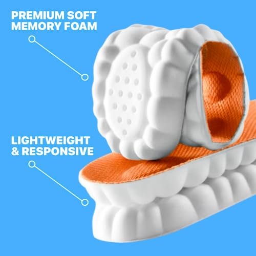 4D Stepper Einlegesohlen für Damen & Herren – Memory-Schaum-Sohlen, Massage-Schuh-Einlagen – Zuschneidbare Cloud-Einlegesohlen gegen Fußschmerzen & Ermüdung (Orange, L)