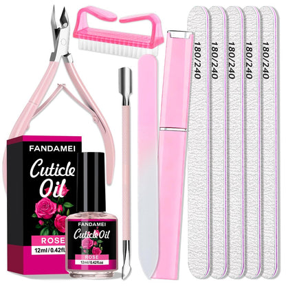 FANDAMEI Maniküre-Set für Frauen – Nagelpflege-Set mit Glasfeile, 5x 180/240 Grit Nagelfeilen, Nagelhautöl, Nagelhautschneider, Nagelhautschieber, Maniküre-Set, Nagel-Vorbereitungs-Set