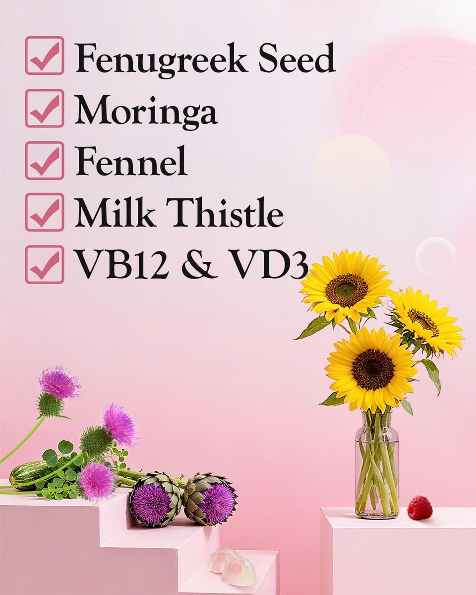 Lactation Support Gummies – Kräutermischung mit Bockshornklee, Moringa & Fenchel – Postnatale vegane Vitamine B12 & D3 – Natürlicher Milchbildung-Booster für stillende Mütter – Himbeergeschmack, 60 Gummis