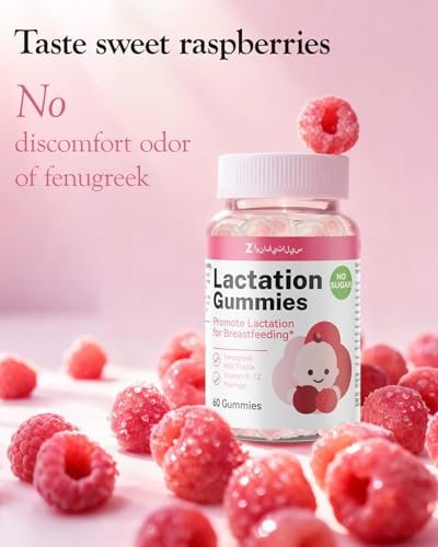 Lactation Support Gummies – Kräutermischung mit Bockshornklee, Moringa & Fenchel – Postnatale vegane Vitamine B12 & D3 – Natürlicher Milchbildung-Booster für stillende Mütter – Himbeergeschmack, 60 Gummis