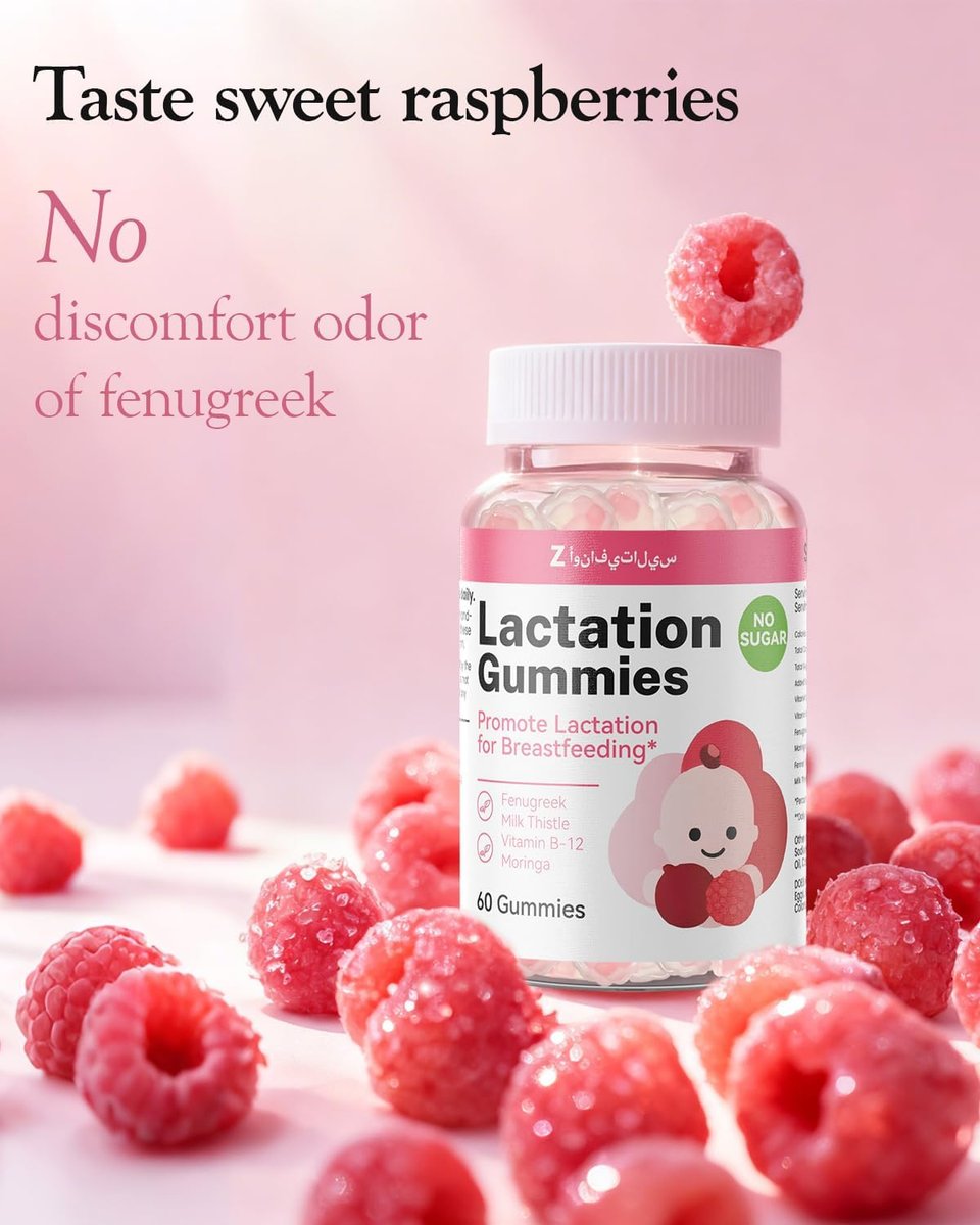 Lactation Support Gummies – Kräutermischung mit Bockshornklee, Moringa & Fenchel – Postnatale vegane Vitamine B12 & D3 – Natürlicher Milchbildung-Booster für stillende Mütter – Himbeergeschmack, 60 Gummis