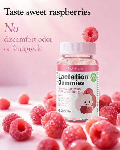 Lactation Support Gummies – Kräutermischung mit Bockshornklee, Moringa & Fenchel – Postnatale vegane Vitamine B12 & D3 – Natürlicher Milchbildung-Booster für stillende Mütter – Himbeergeschmack, 60 Gummis