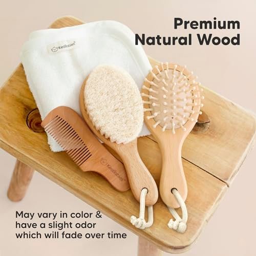 Baby Haarbürsten-Set für Neugeborene – Weiche Ziegenhaar-Bürste und Kamm aus Holz, Sanftes Pflegeset für Milchschorf, Langlebig & Schonend, Unisex, Baby-Grundausstattung (Klein, Walnuss)