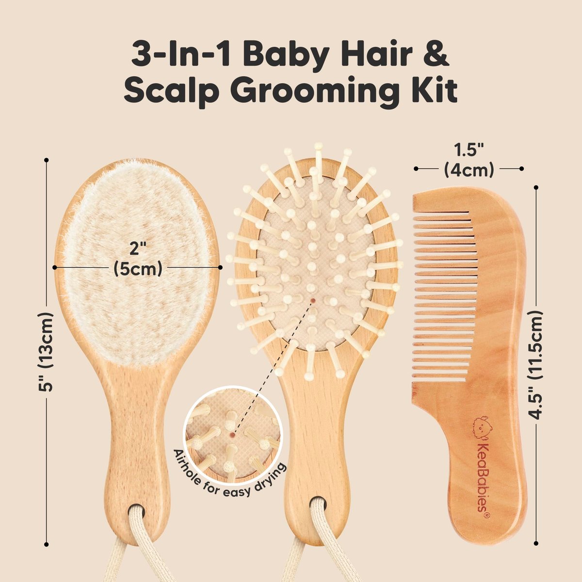 Baby Haarbürsten-Set für Neugeborene – Weiche Ziegenhaar-Bürste und Kamm aus Holz, Sanftes Pflegeset für Milchschorf, Langlebig & Schonend, Unisex, Baby-Grundausstattung (Klein, Walnuss)