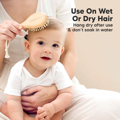 Baby Haarbürsten-Set für Neugeborene – Weiche Ziegenhaar-Bürste und Kamm aus Holz, Sanftes Pflegeset für Milchschorf, Langlebig & Schonend, Unisex, Baby-Grundausstattung (Klein, Walnuss)