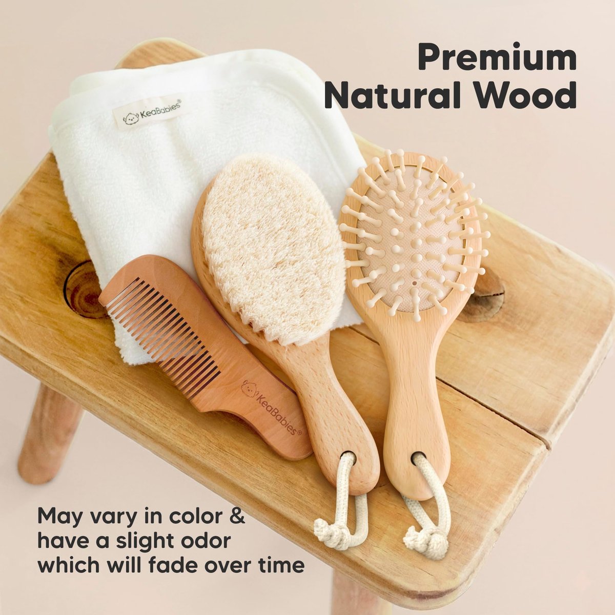Baby Haarbürsten-Set für Neugeborene – Weiche Ziegenhaar-Bürste und Kamm aus Holz, Sanftes Pflegeset für Milchschorf, Langlebig & Schonend, Unisex, Baby-Grundausstattung (Klein, Walnuss)