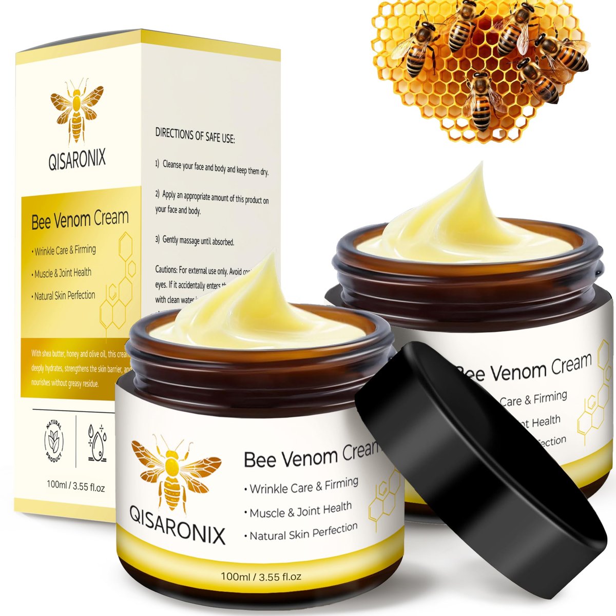QISARONIX Bienenwachscreme 2er-Pack – Leichte Tagesfeuchtigkeitscreme für Gesicht, Hals & Körper – Schnell einziehende, nicht fettende Kosmetikcreme für tägliches Hautwohlbefinden